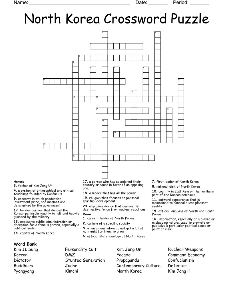 North Korea Crossword Puzzle