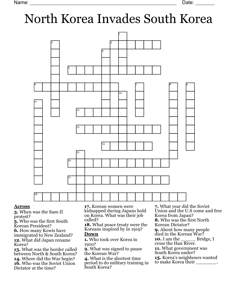 North Korea Invades South Korea Crossword