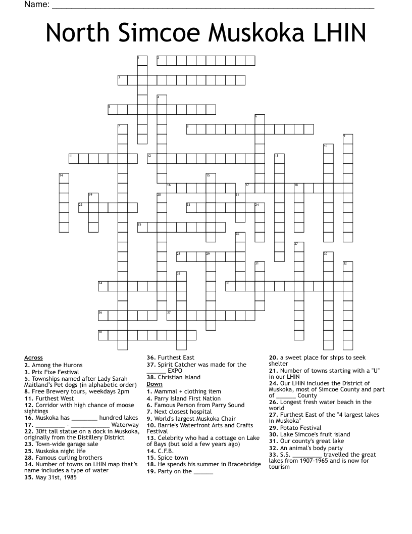 North Simcoe Muskoka LHIN Crossword