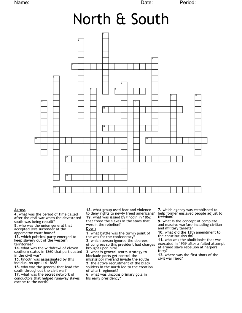 North & South Crossword