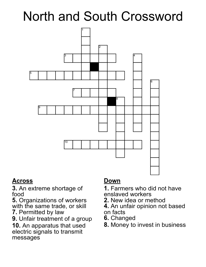 North and South Crossword