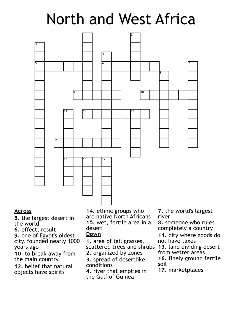 North and West Africa Crossword