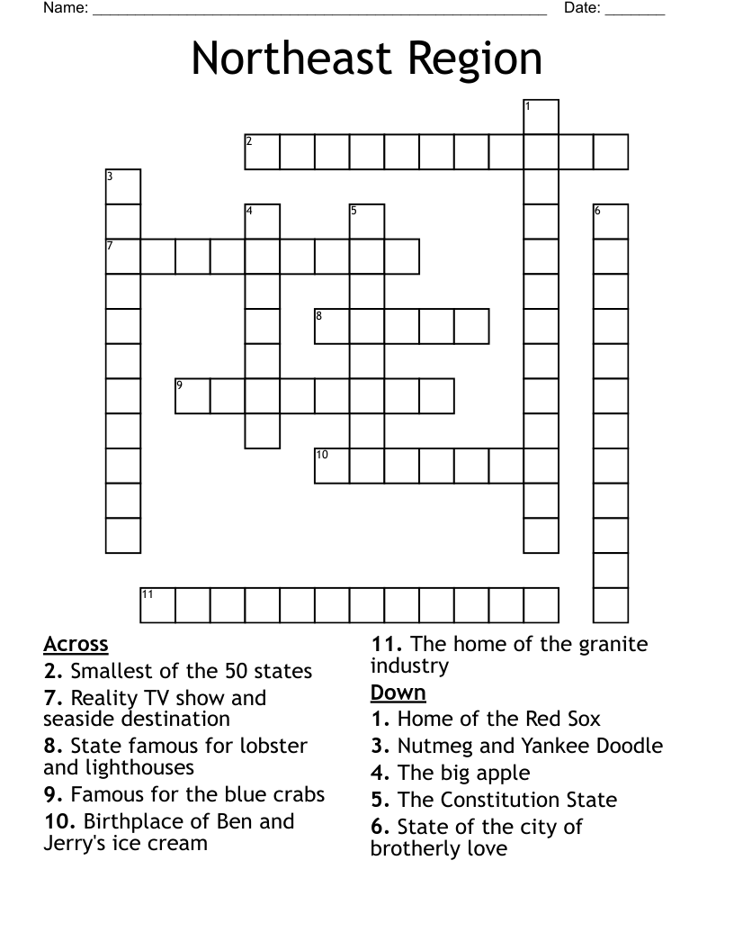 Northeast Region Crossword