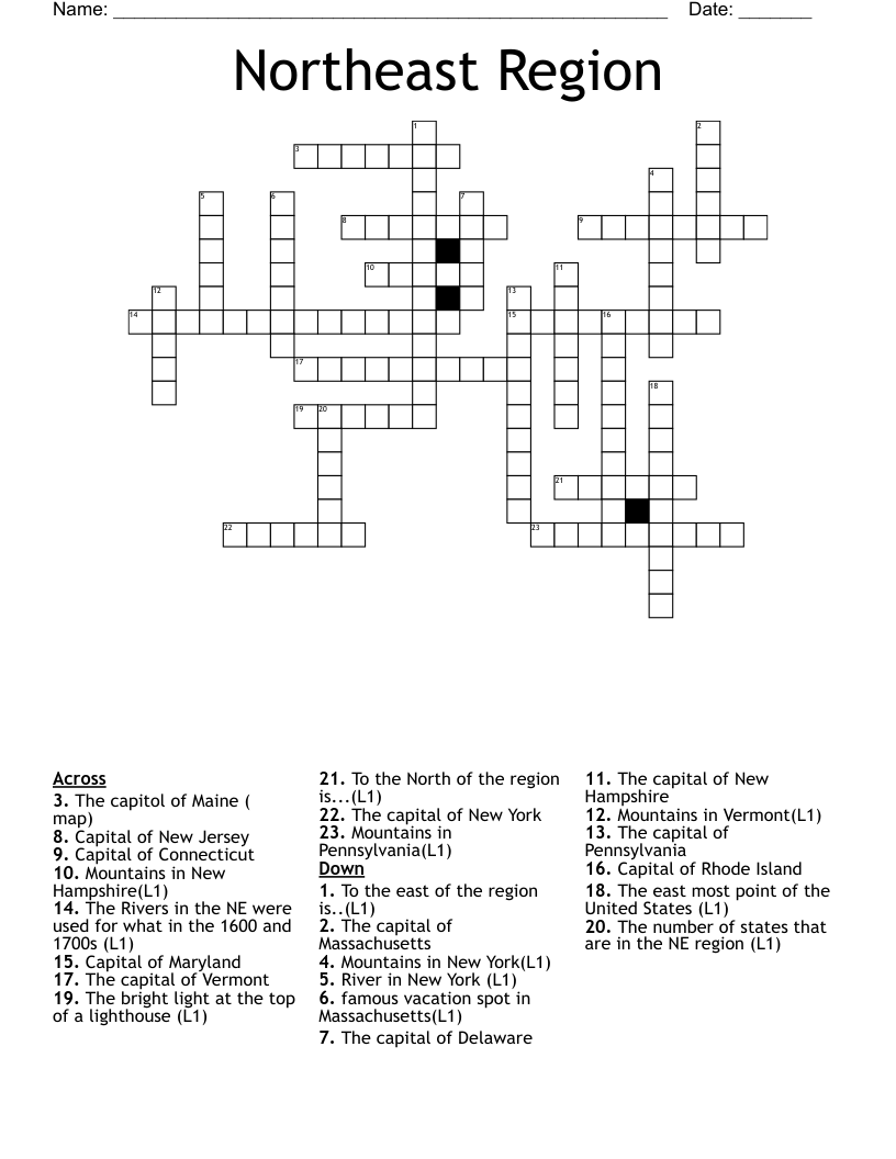 Northeast Region Crossword