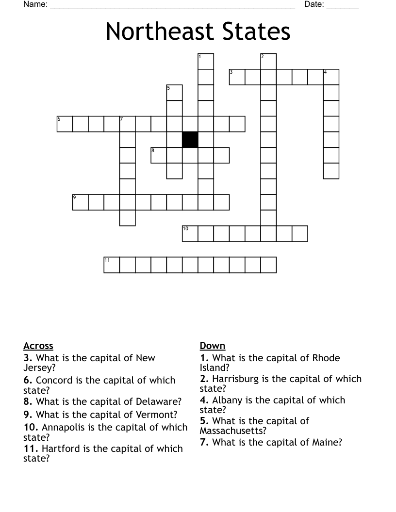 Northeast States Crossword