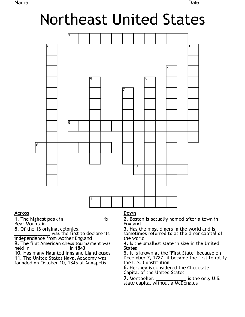 Northeast United States Crossword
