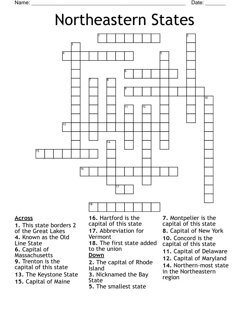 Northeastern States Crossword