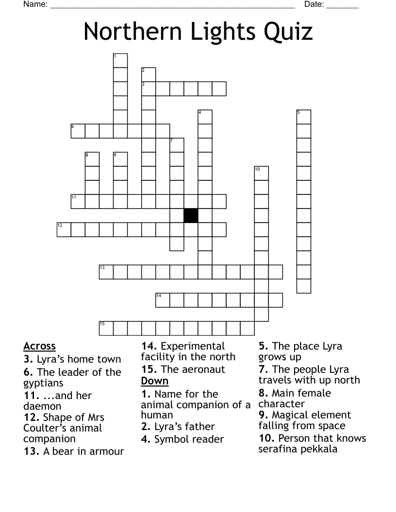 Northern Lights Quiz Crossword