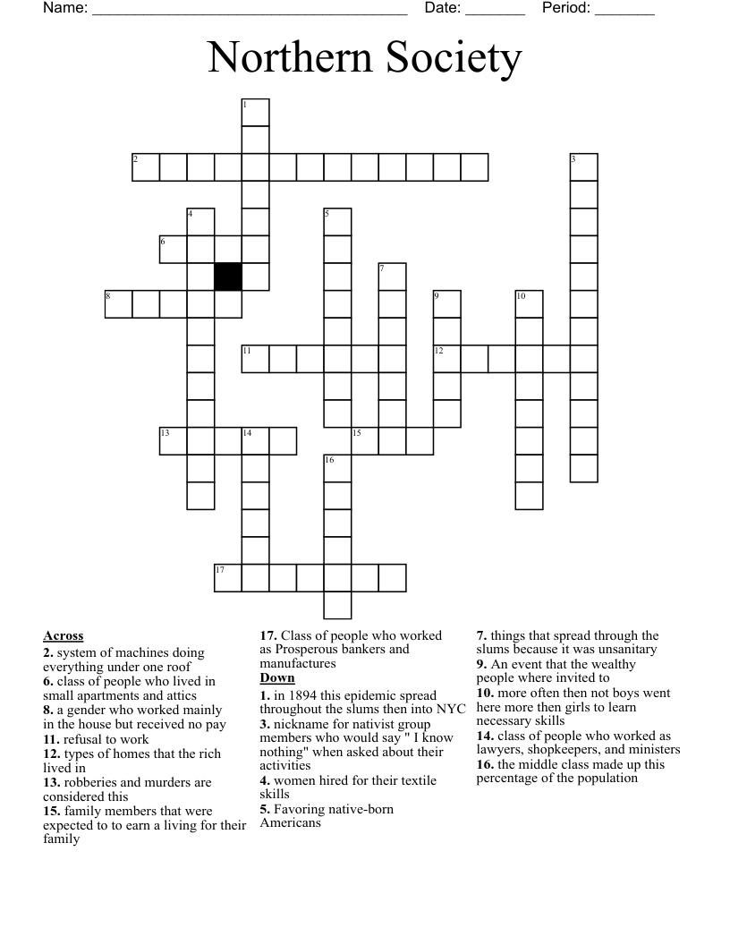 Northern Society Crossword