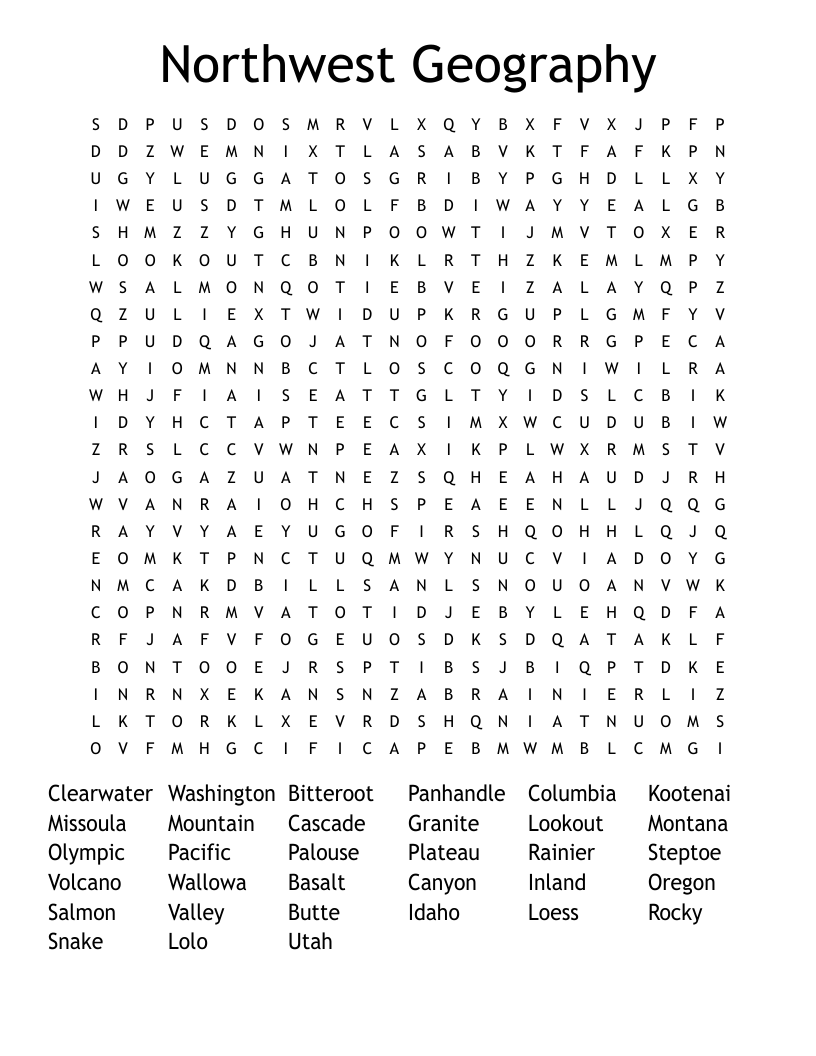 Northwest Geography Word Search