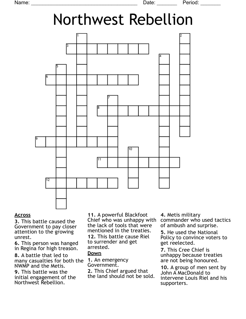 Northwest Rebellion Crossword