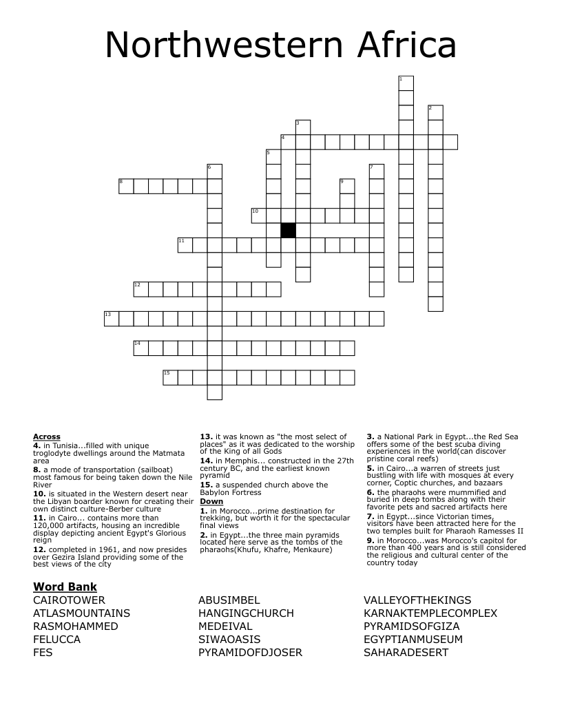 Northwestern Africa Crossword