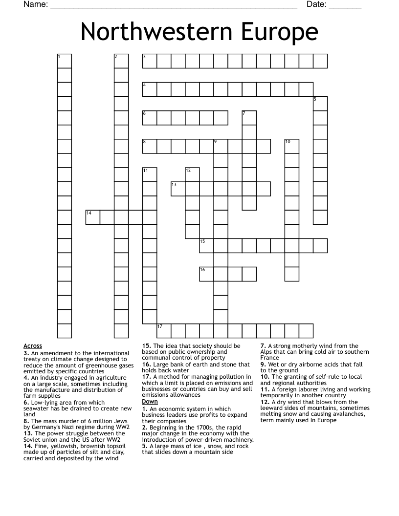 Northwestern Europe Crossword