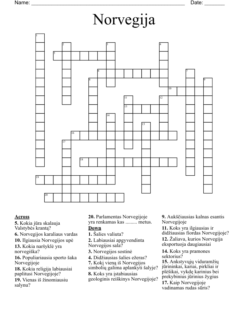 Norvegija Crossword