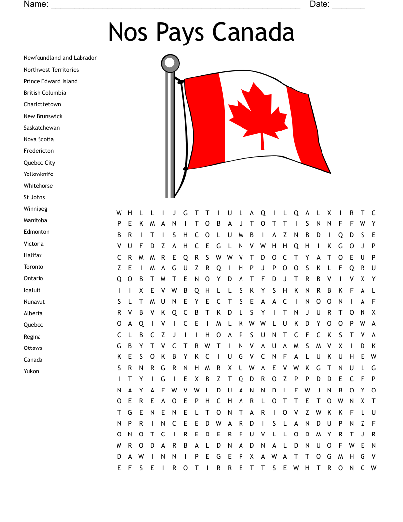 Nos Pays Canada         Word Search