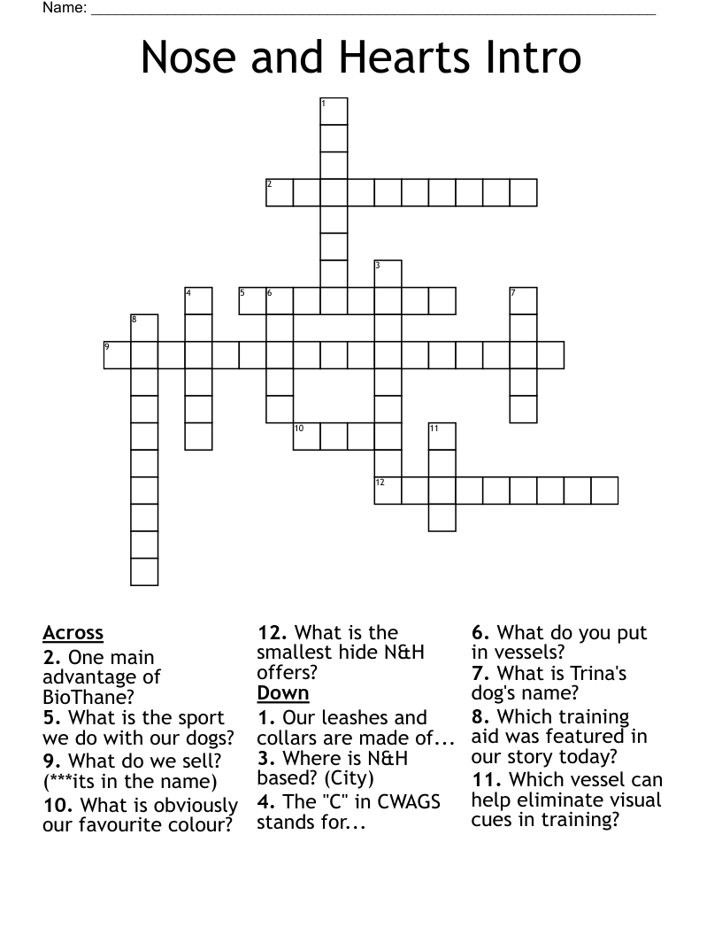 Nose and Hearts Intro Crossword
