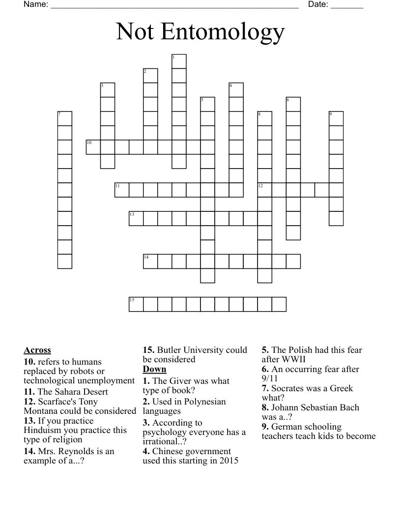 Not Entomology  Crossword