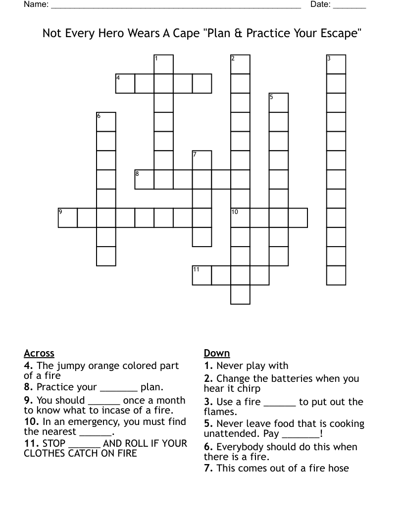 Not Every Hero Wears A Cape "Plan & Practice Your Escape" Crossword