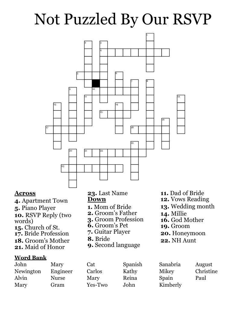 Not Puzzled By Our RSVP Crossword