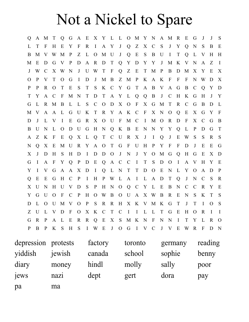 Not a Nickel to Spare Word Search