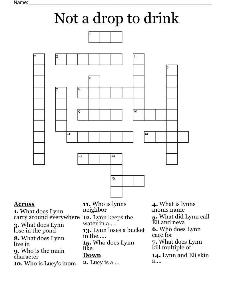 Not a drop to drink Crossword