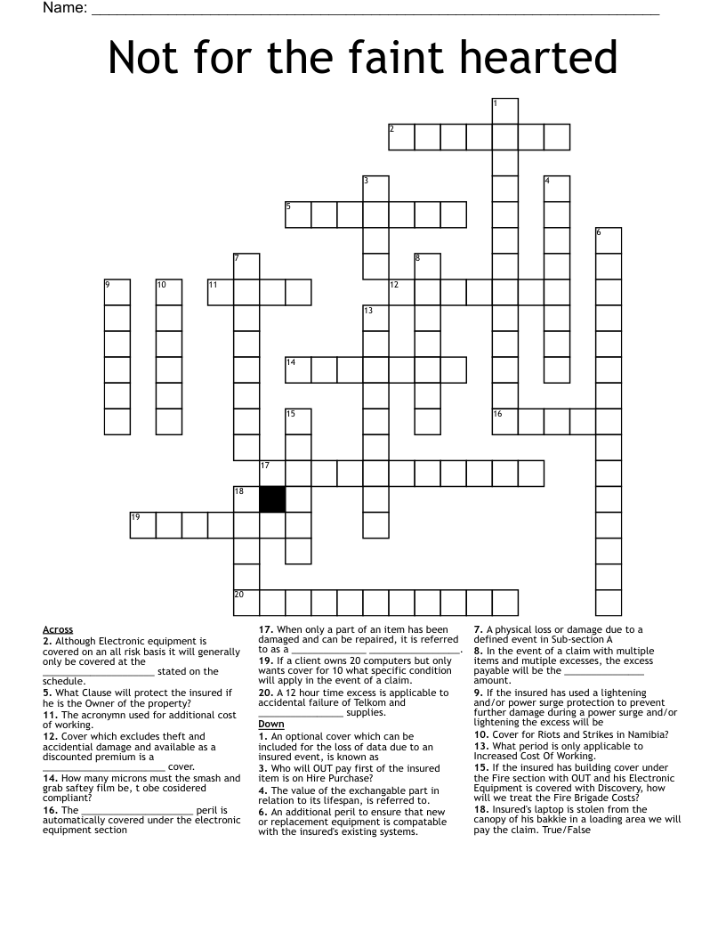 Not for the faint hearted Crossword