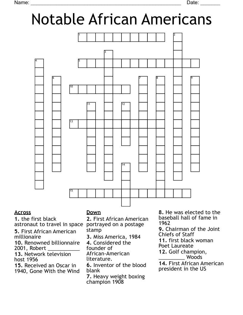 Notable African Americans Crossword