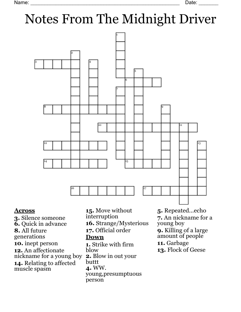 Notes From The Midnight Driver Crossword