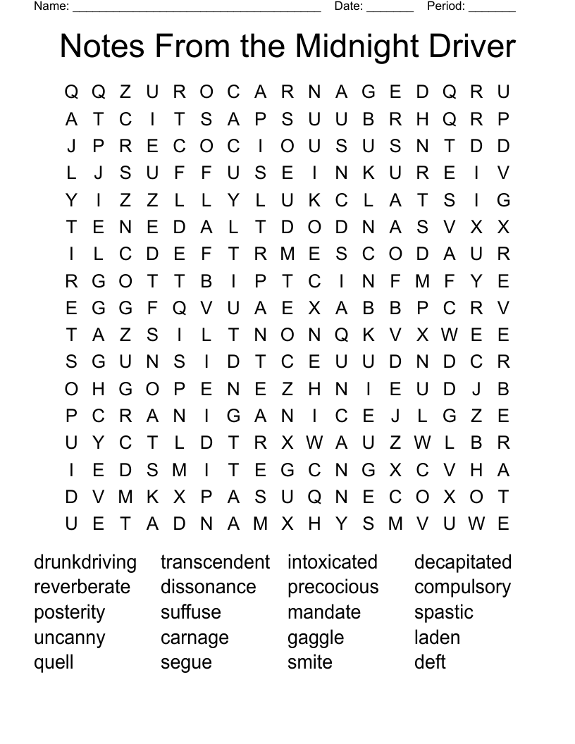 Notes From the Midnight Driver Word Search