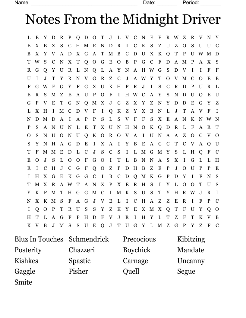 Notes From the Midnight Driver Word Search
