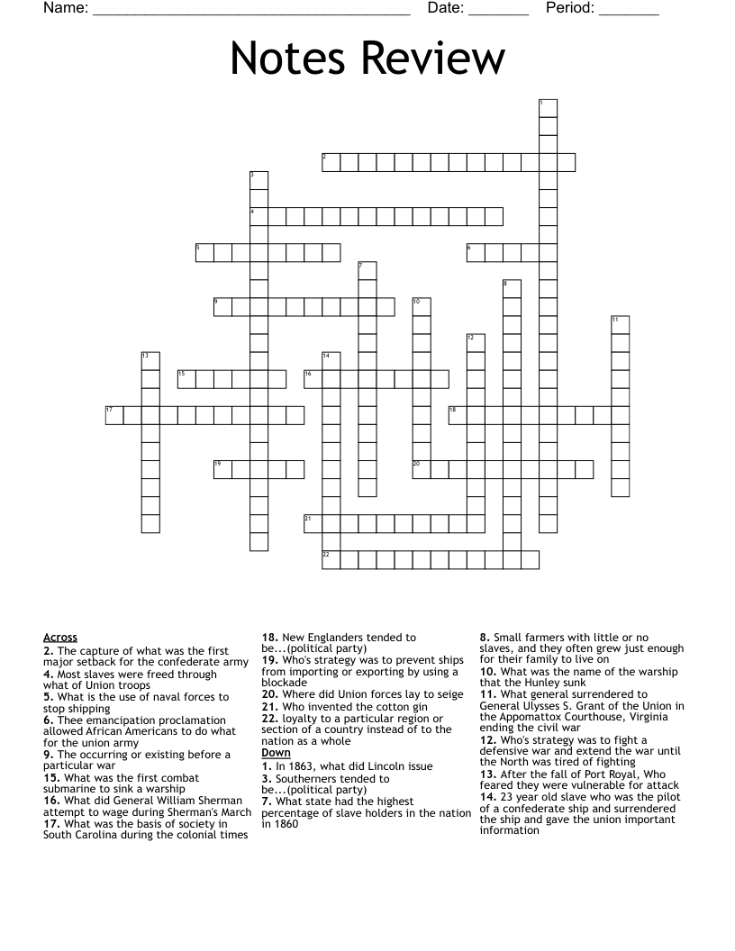 Notes Review Crossword