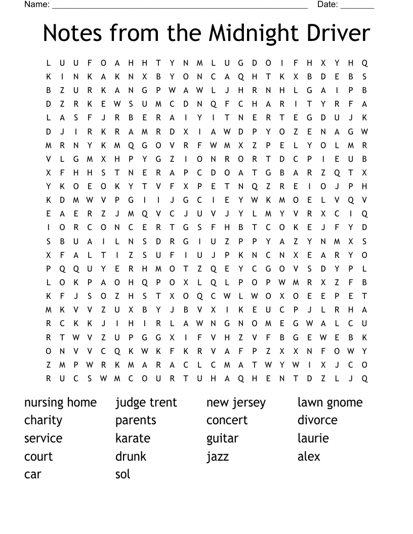 Notes from the Midnight Driver Word Search