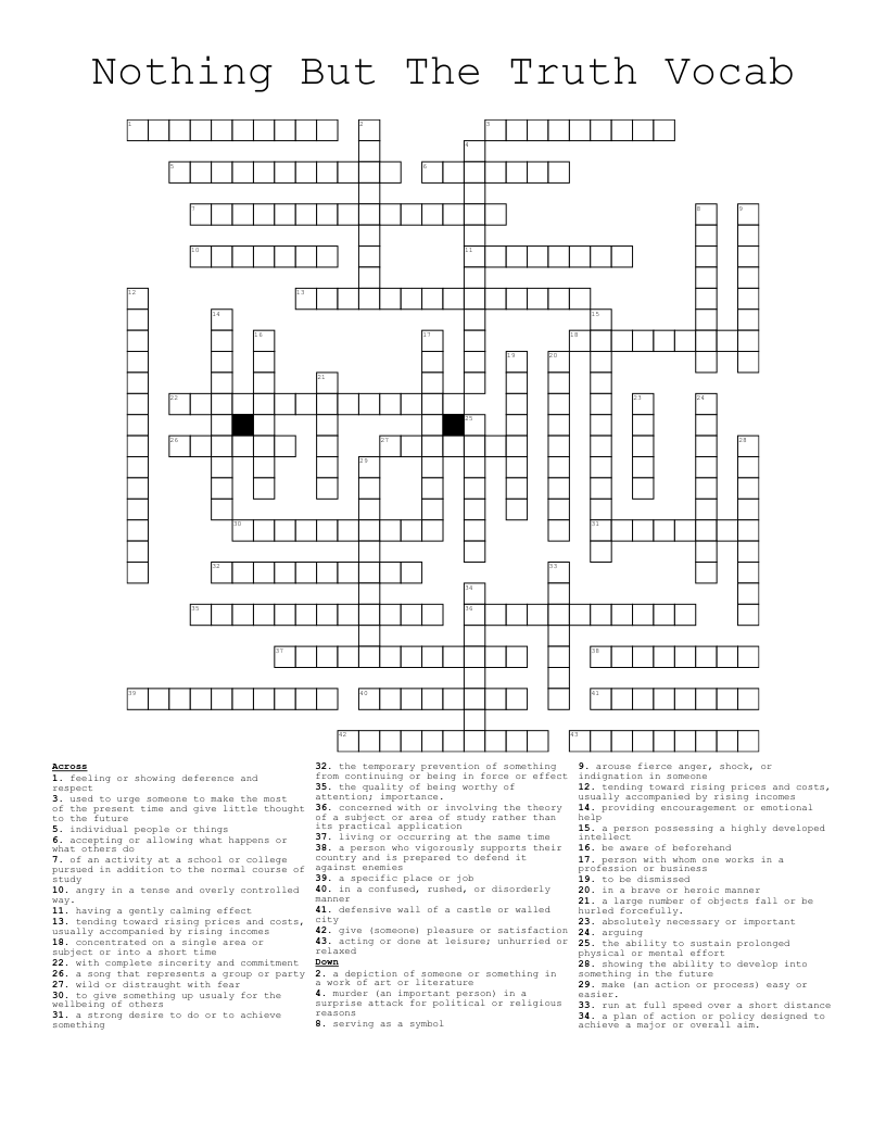 Nothing But The Truth Vocab Crossword