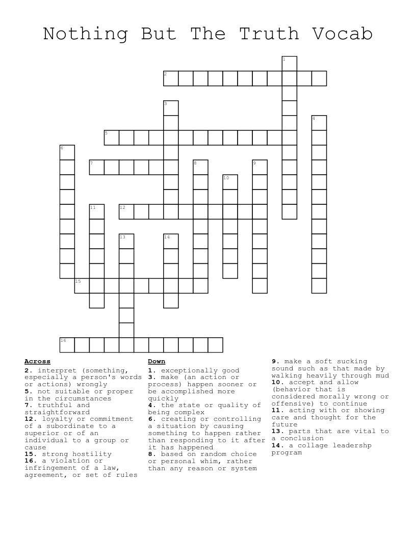 Nothing But The Truth Vocab Crossword