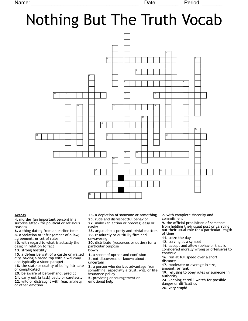 Nothing But The Truth Vocab Crossword