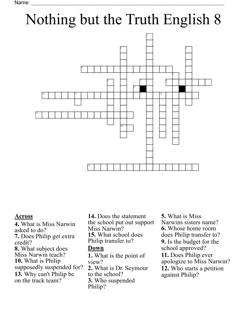 Nothing but the Truth English 8 Crossword