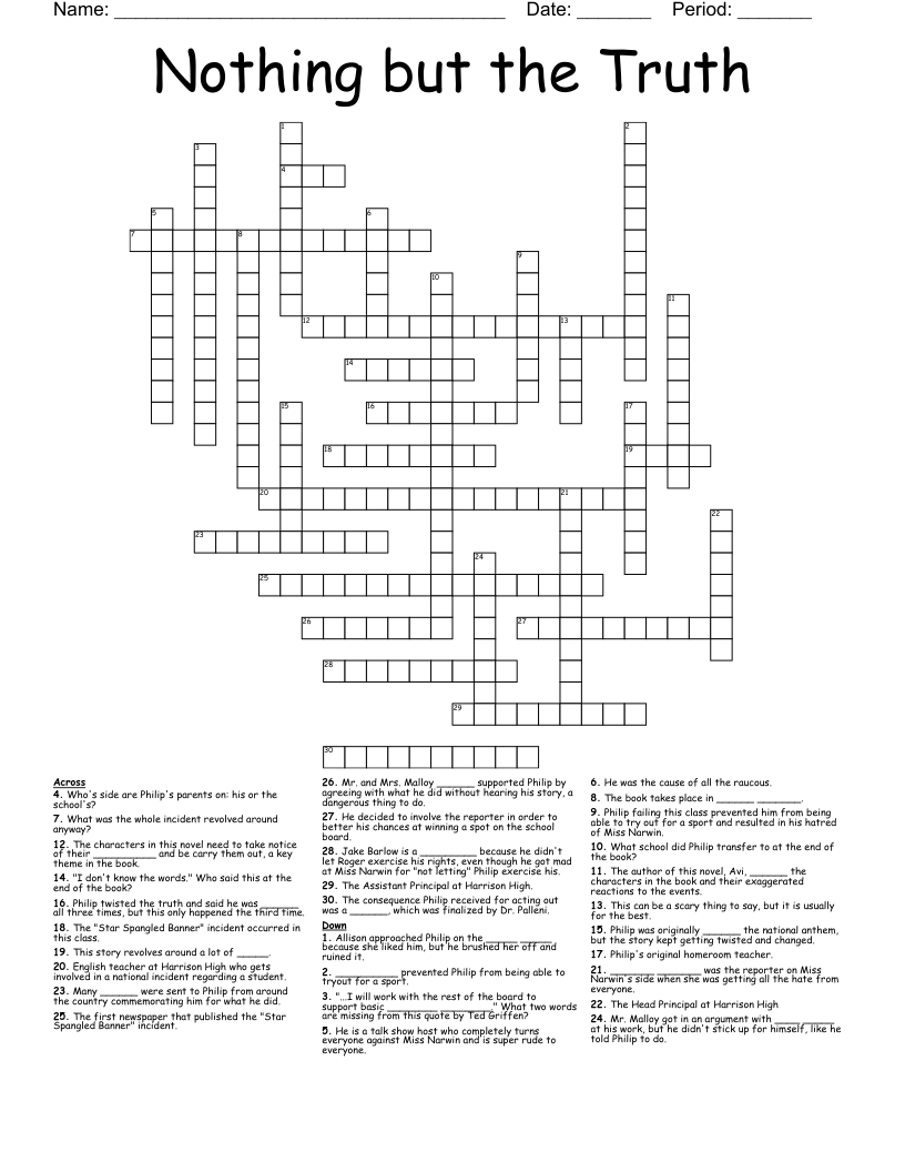 Nothing but the Truth  Crossword