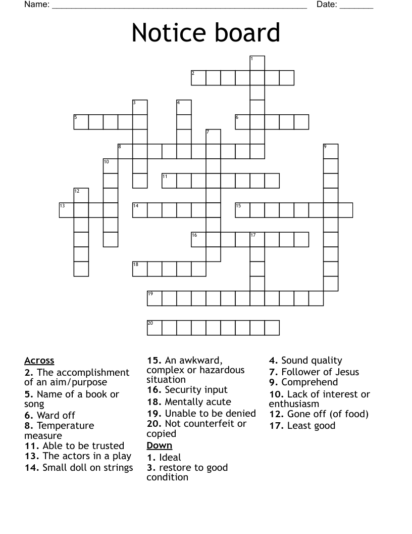 Notice board Crossword