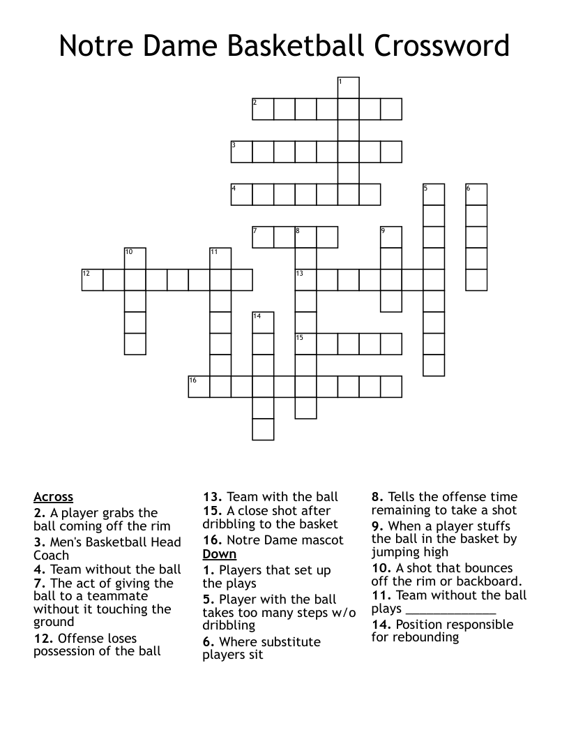 Notre Dame Basketball Crossword