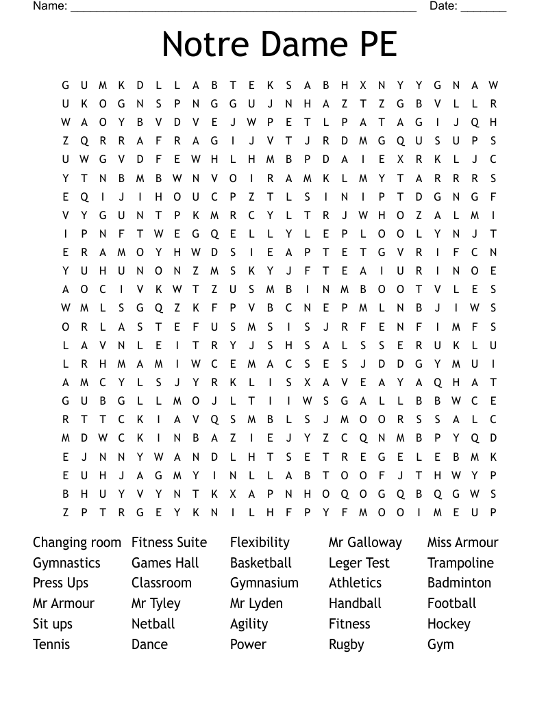 Notre Dame PE Word Search