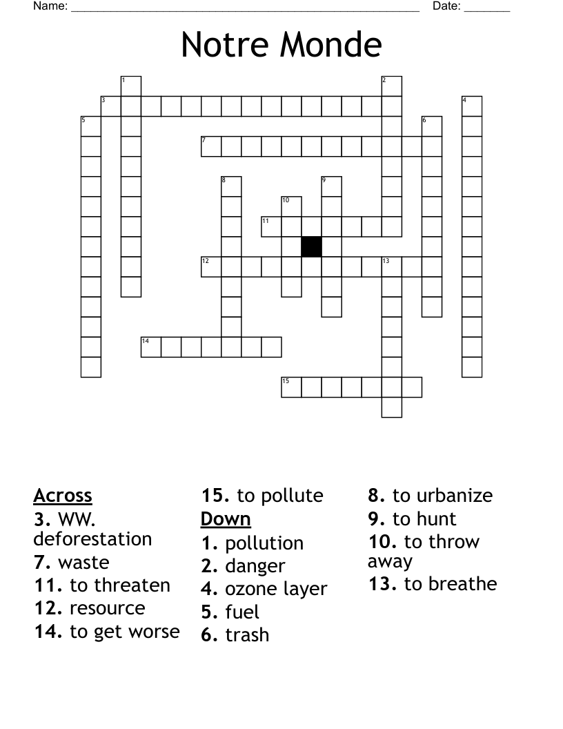 Notre Monde Crossword