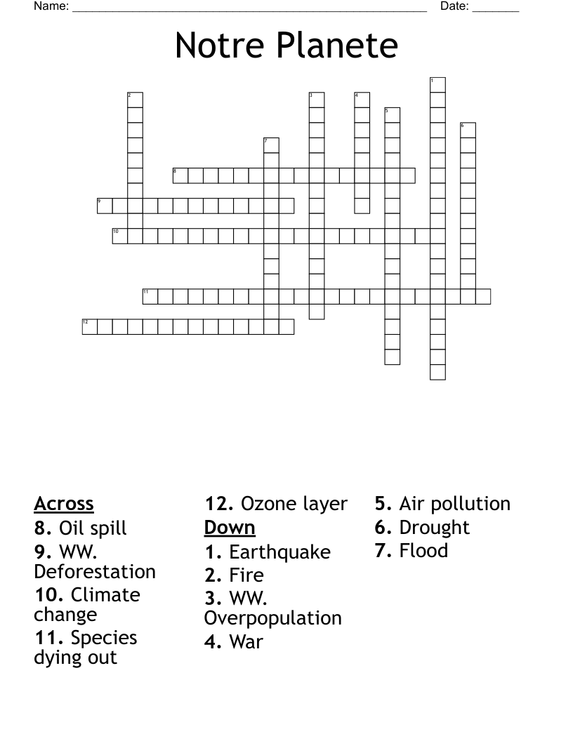 Notre Planete Crossword