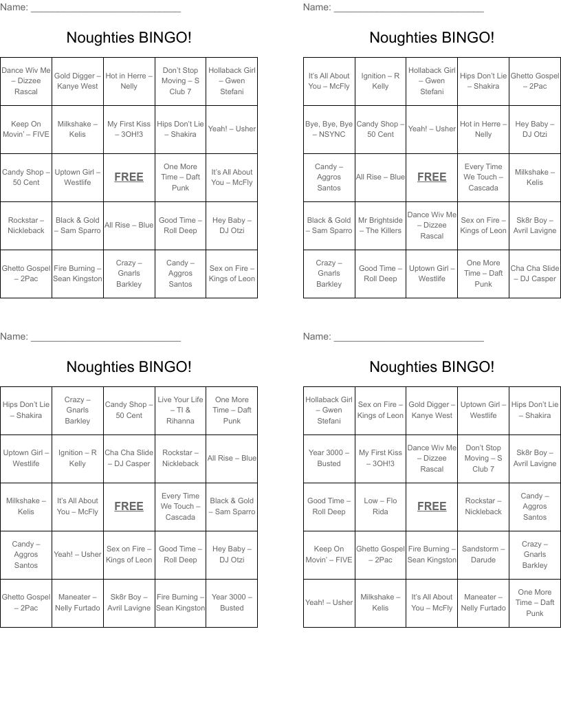 Noughties BINGO!