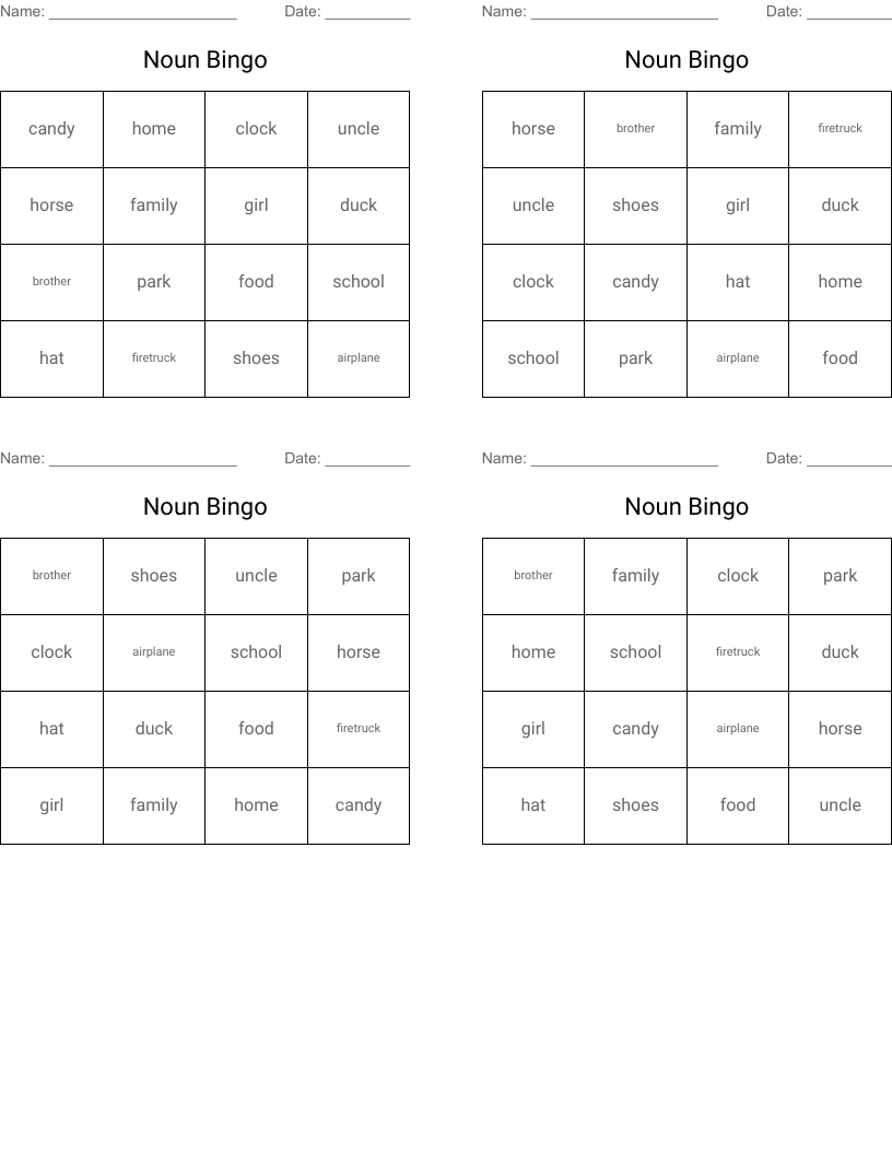 Noun Bingo