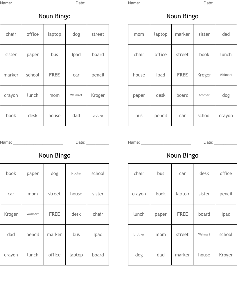 Noun Bingo