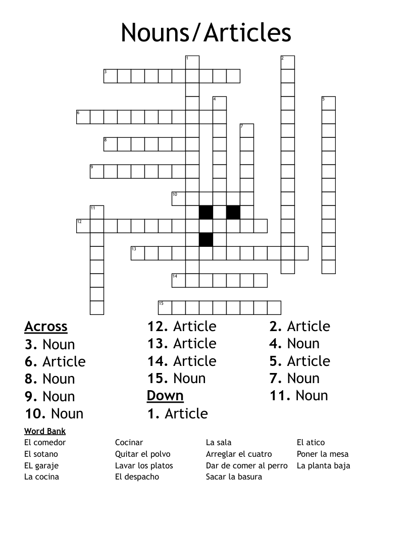 Nouns/Articles Crossword