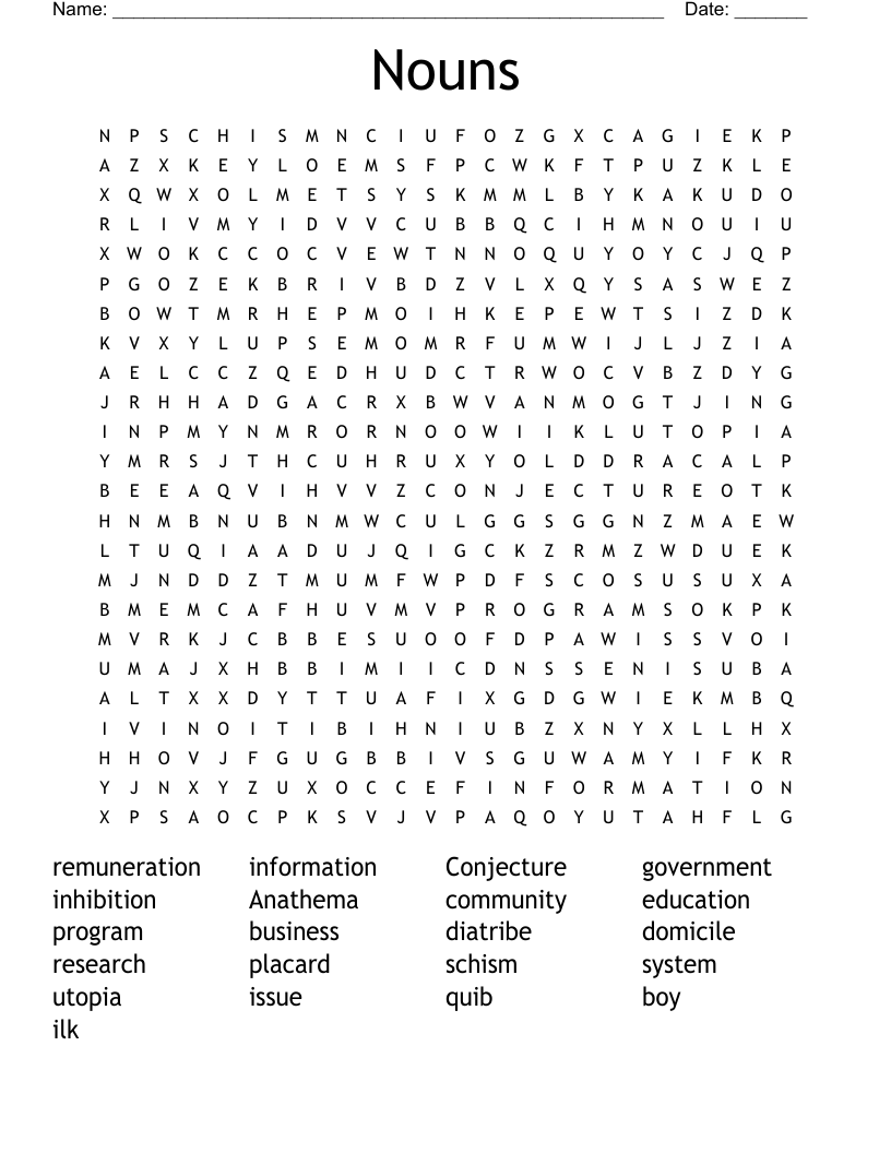 Nouns Word Search