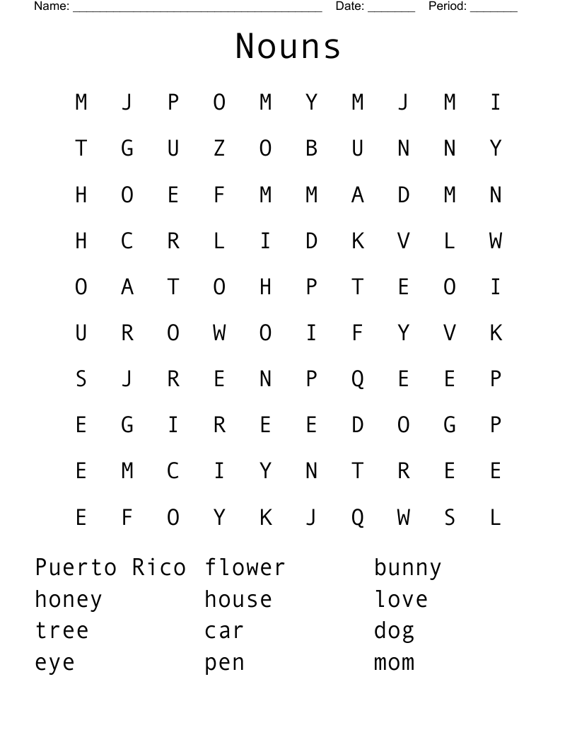 Nouns Word Search