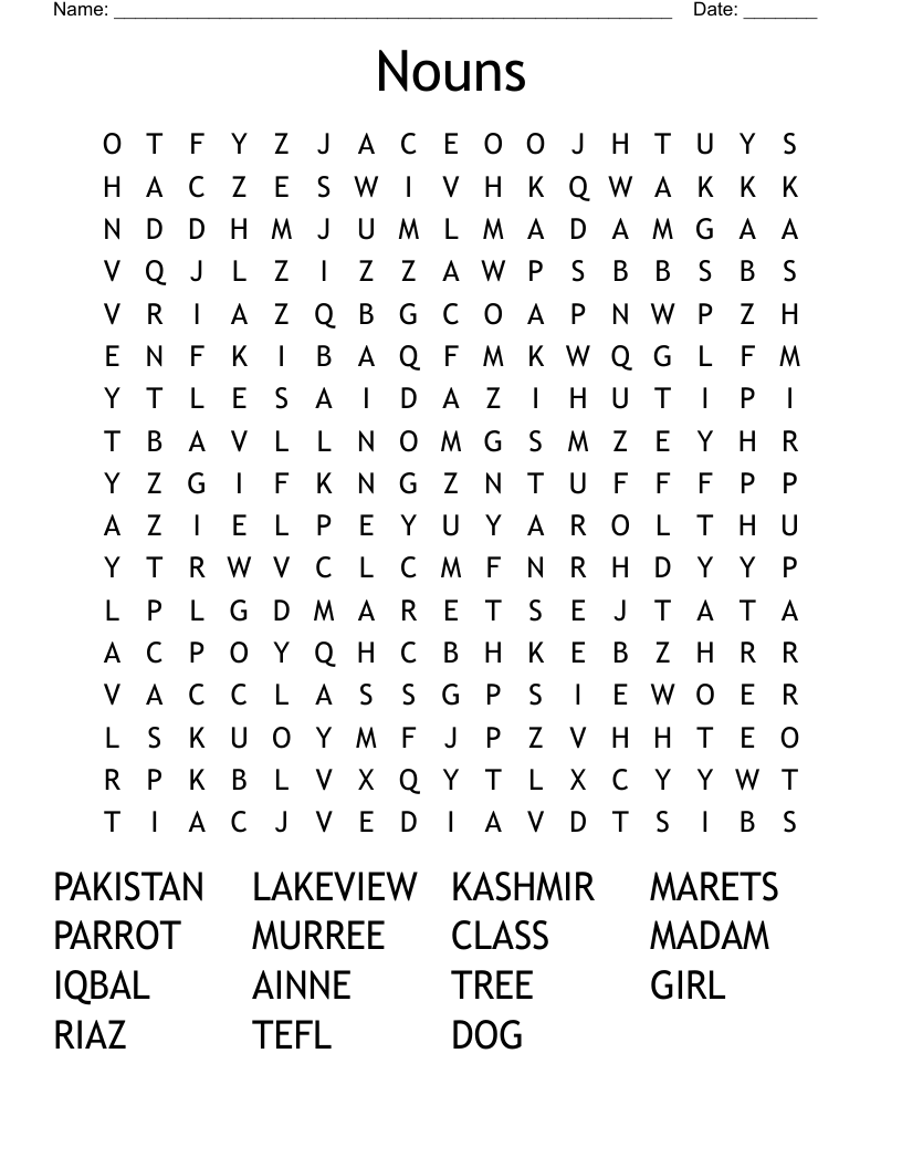 Nouns Word Search