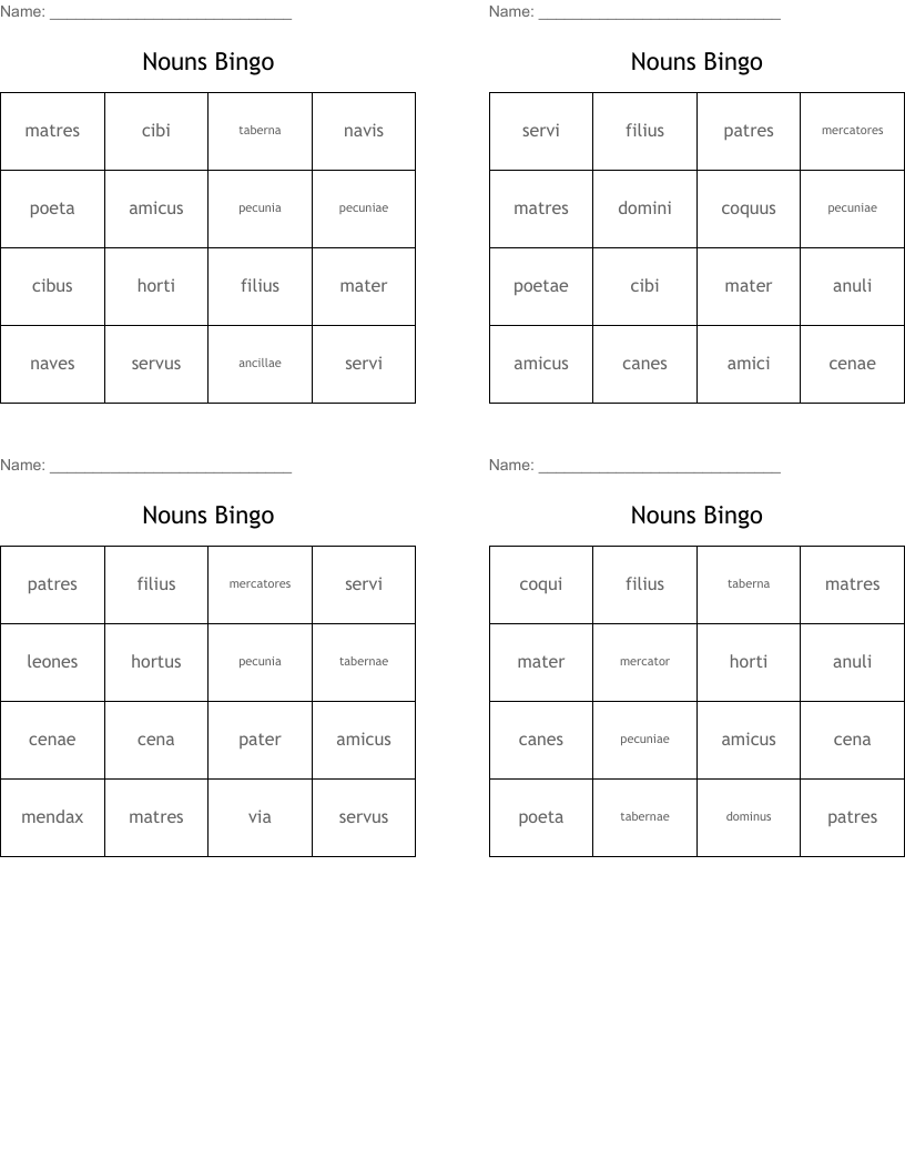 Nouns Bingo